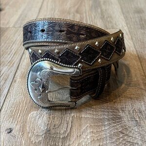 Men's Justin Leather Belt with Silver Buckle
